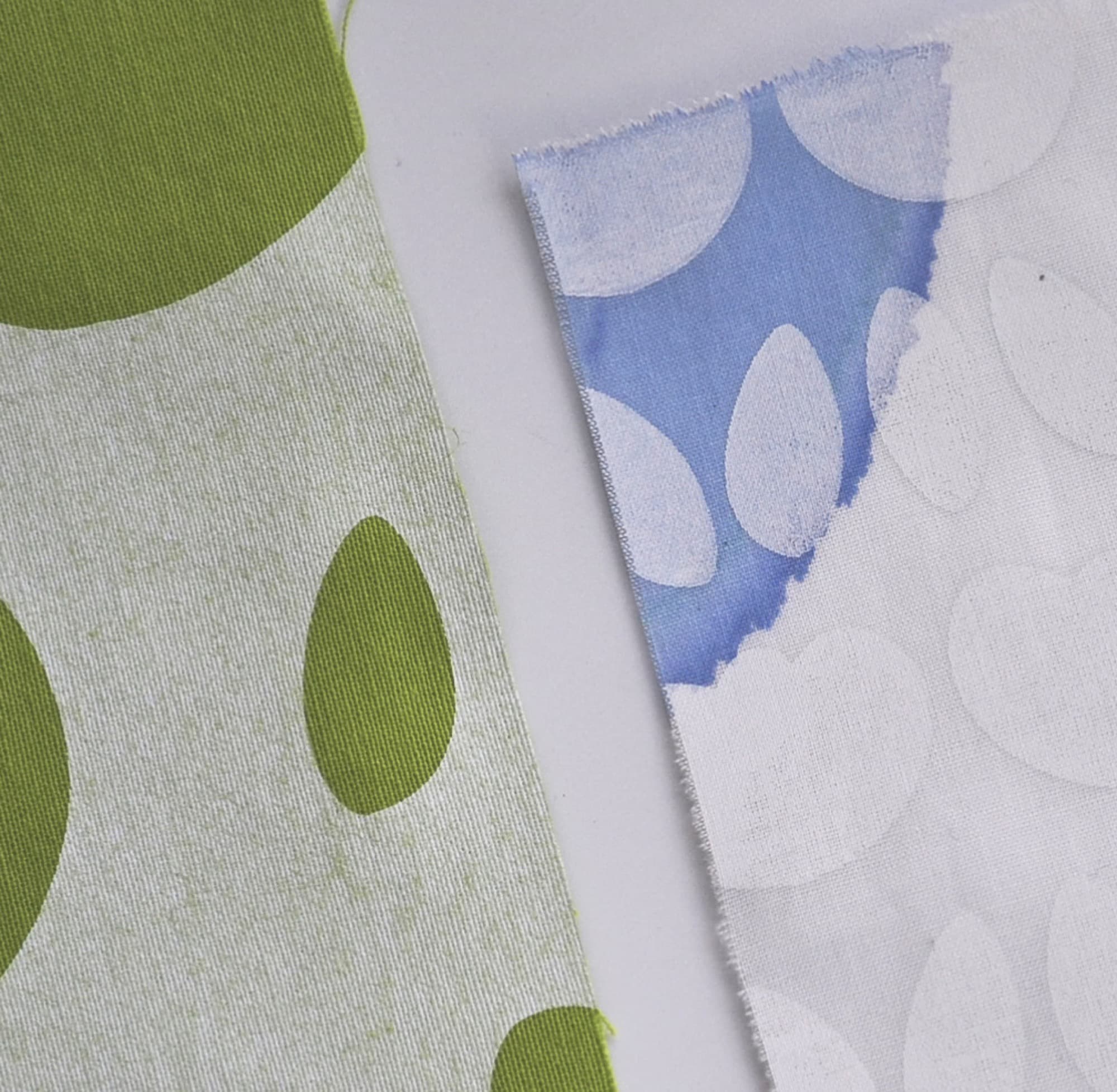 Hand-printed tablecloth with blue dot pattern