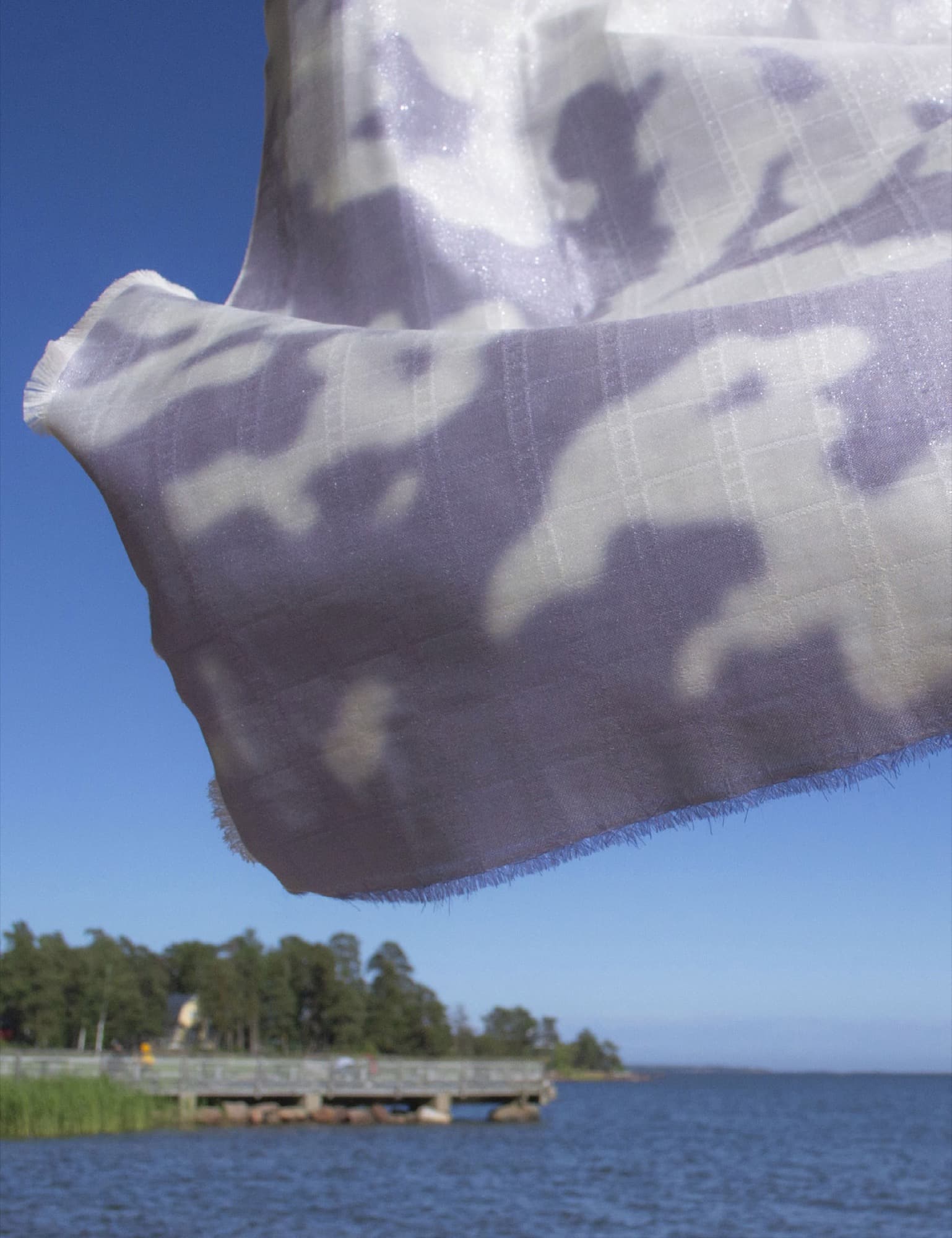Woven textile detail with rhythmic blue-grey pattern, Luminous Afternoon