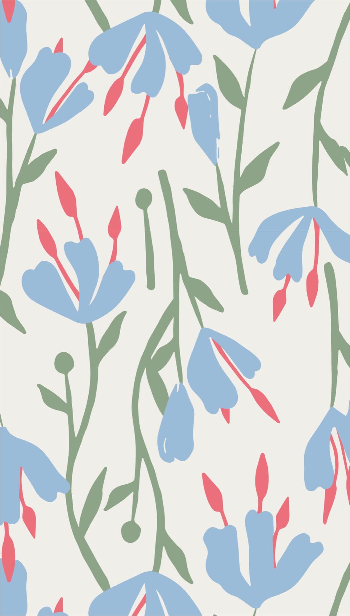 Summer Flowers repeat pattern in blue and coral